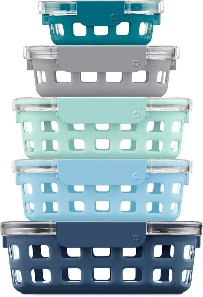 Ello Duraglass Mixed Meal Prep Sets Leak-Proof Glass Food Storage Containers with Silicone Sleeve... | Amazon (US)