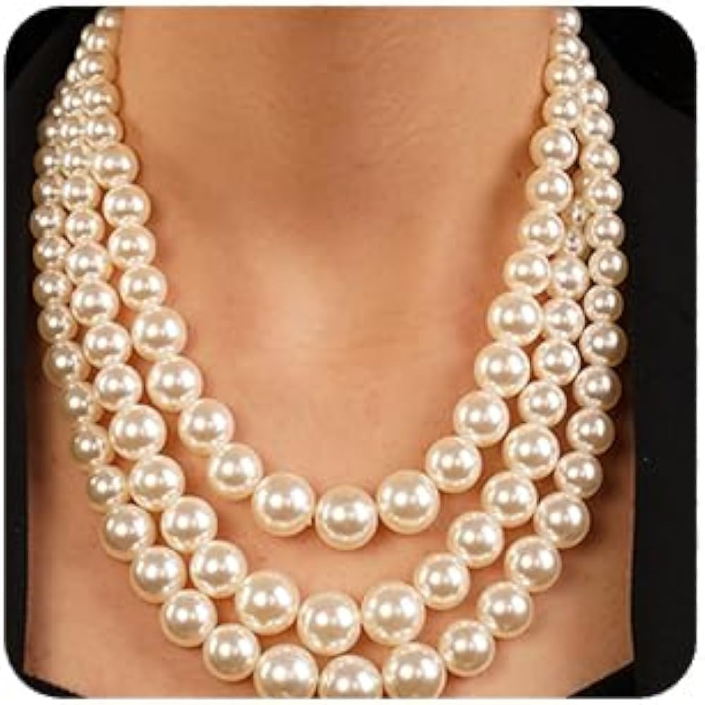 Vintage 1920s Large Pearl Collar Choker Necklace Earrings Set Simulated Pearl Statement Necklace ... | Amazon (US)