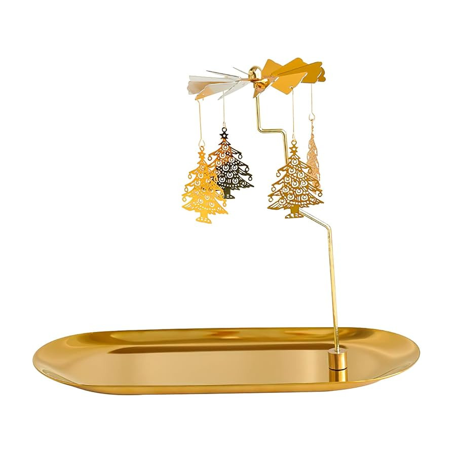 Creahaus Spinning Candle Holder with Tray, Glod Carousel Candle Spinner, Rotating Metal Tea Light... | Amazon (US)