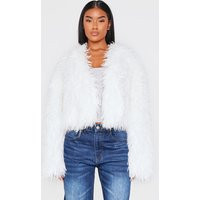 Cream Faux Fur Cropped Coat | PrettyLittleThing US
