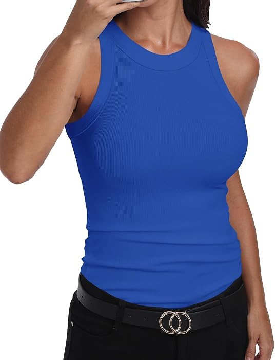 GEMBERA Womens Sleeveless Racerback High Neck Casual Basic Cotton Ribbed Fitted Tank Top | Amazon (US)