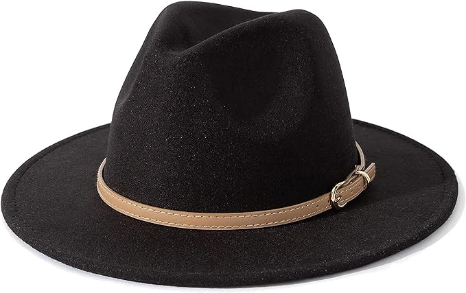 Lisianthus Women Classic Felt Fedora Wide Brim Hat with Belt Buckle | Amazon (US)