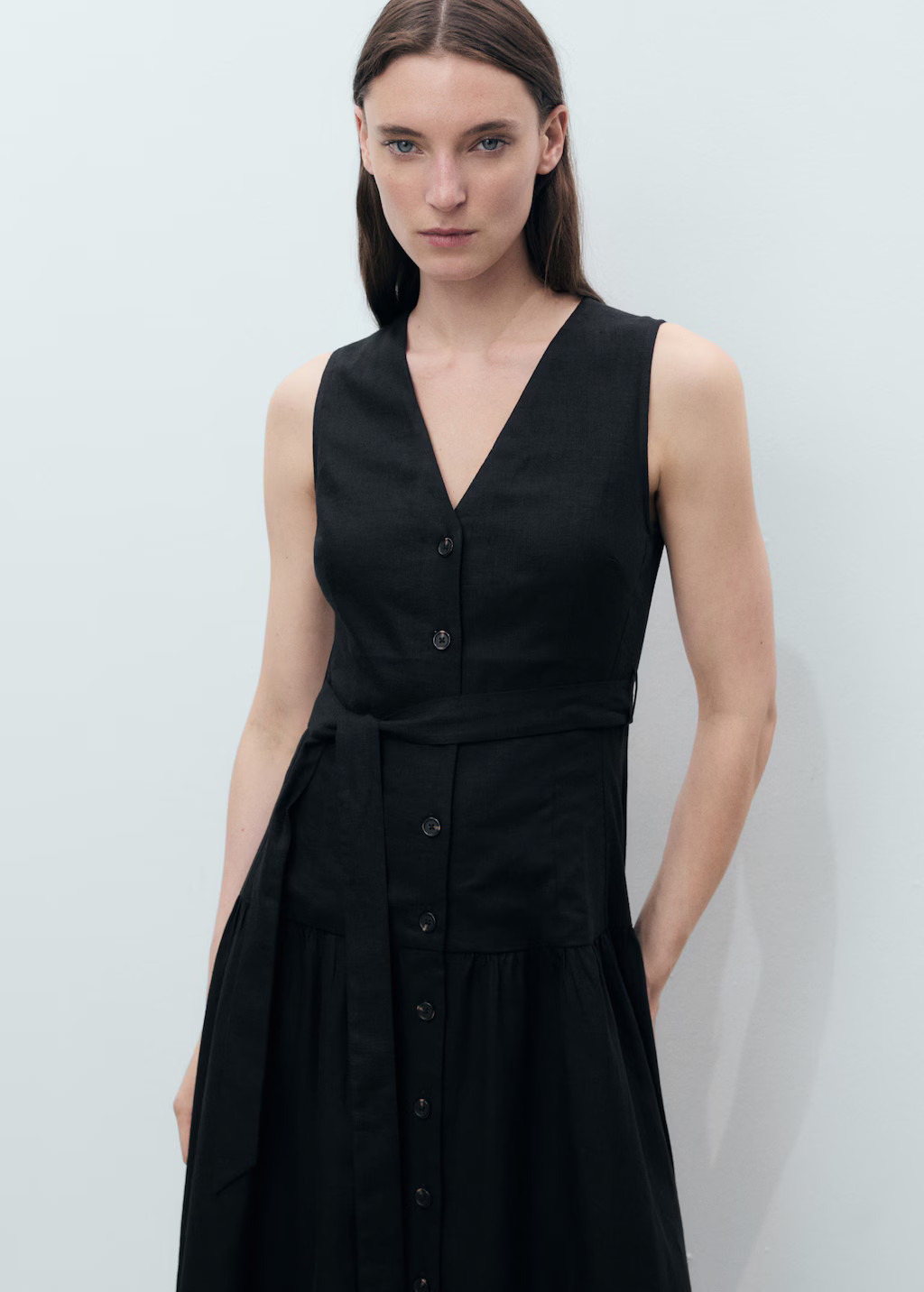 Linen-blend midi-dress with belt - Women | MANGO USA | Mango (US/MX/AU)