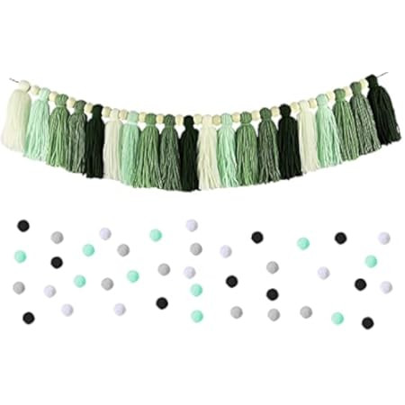 DrCor Dreaming Decor Green Tassel Garland with Wood Bead Jungle Leaves Fall Garland for St. Patrick' | Amazon (US)