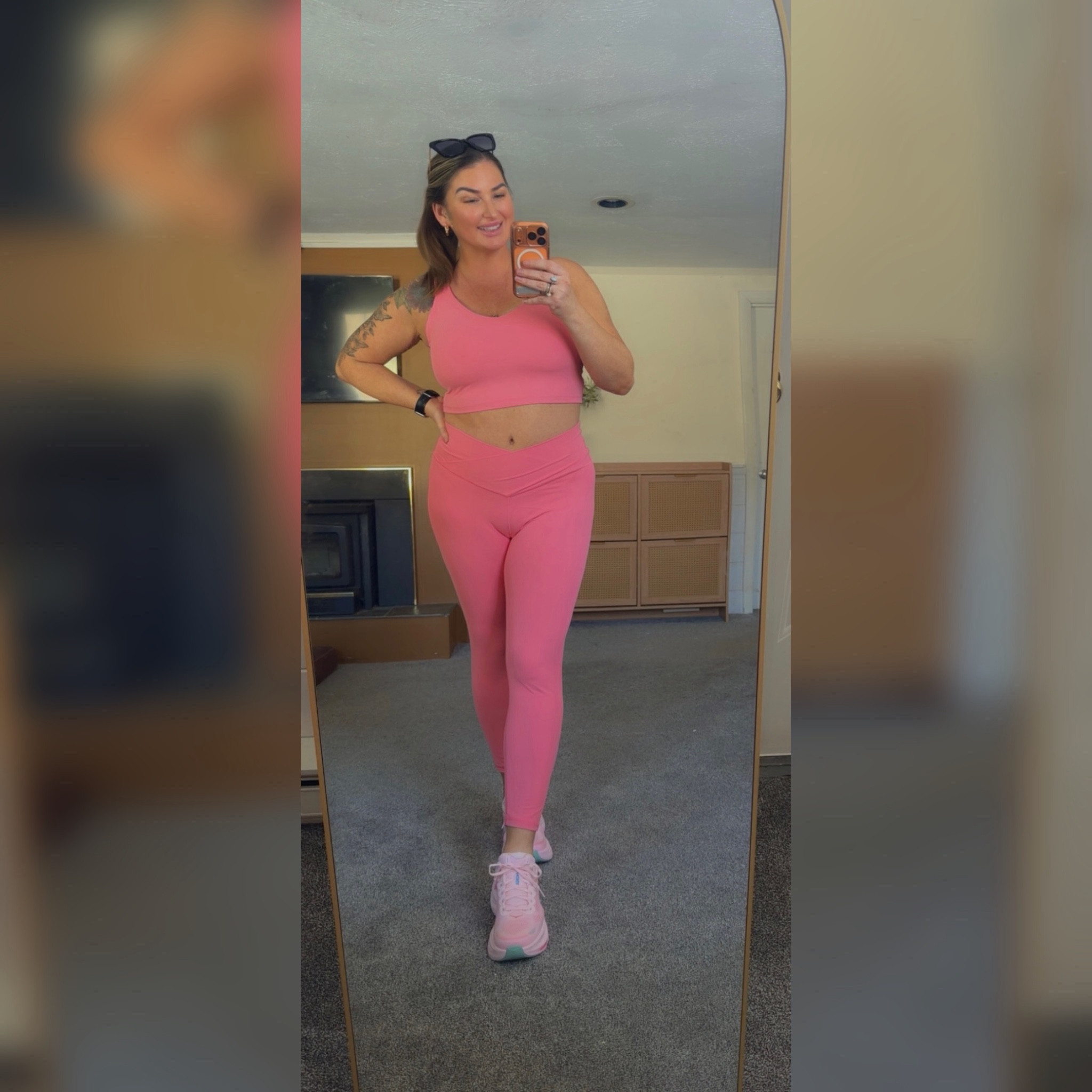 Pink workout set to start off spring 🌸 linking this set + my running sneakers. 
Outfit @Aerie 
 #LTKmomlife #LTKootd #LTKworkout 

#LTKActive #LTKTall #LTKfitnessgoals