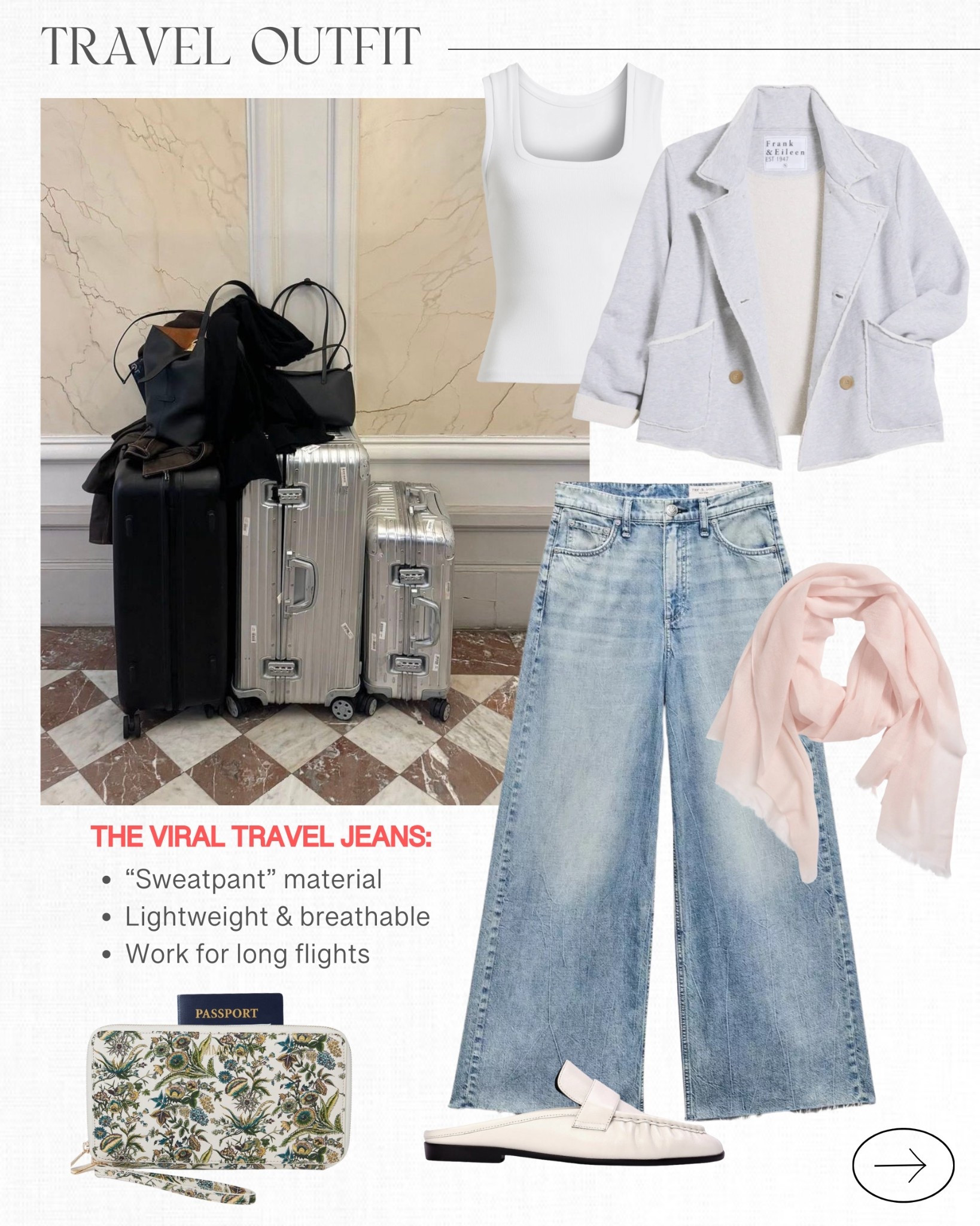 Easy, comfy travel outfit idea with the viral sweatpant jeans that are perfect for your next plane ride!

#LTKTravel #LTKOver40 #LTKootd