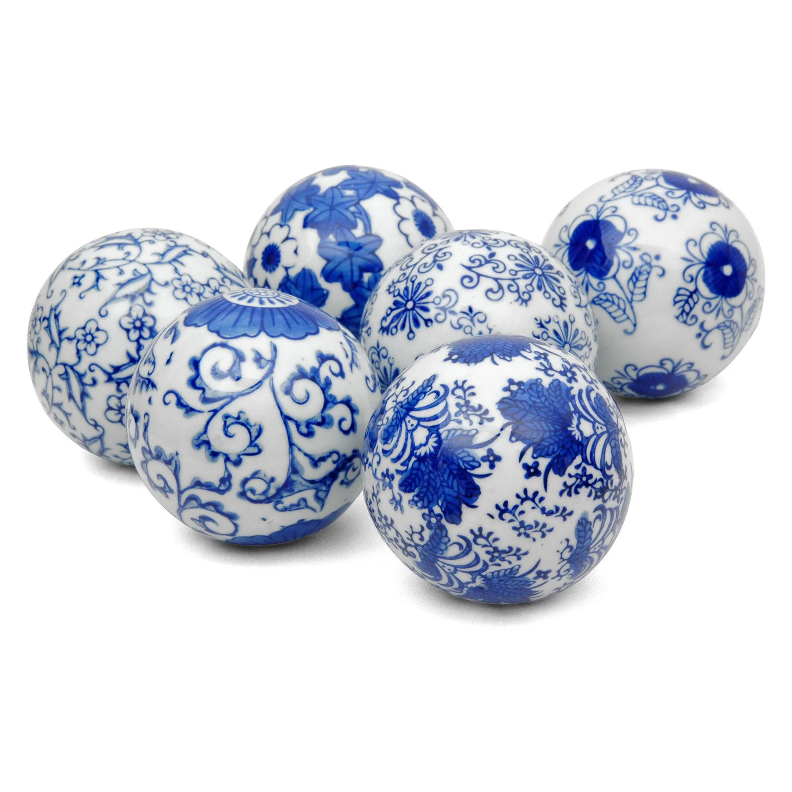 Oriental Furniture 3" Blue & White Porcelain Ball Set - 6 Balls | Walmart (US)