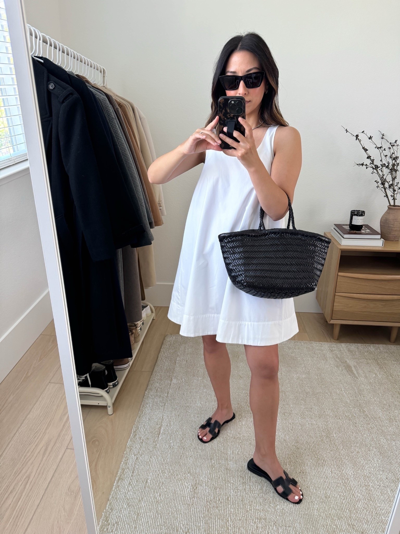 Aritza cotton tank swing dress. This is SO simple, but so chic and elevated. Petite-friendly length. I'm wearing an xs here, but returned for the xxs. You can size down. Not see through

Aritzia tank xs. but returned for xxs
Hermes oran sandals 35
Dragon Diffusion triple jump small
YSL Sunglasses
J.Crew earrings
Dorsey James necklace 15"

Petite style, summer outfits, summer style, dresses 

#LTKPetite #LTKFindsUnder100 #LTKSaleAlert