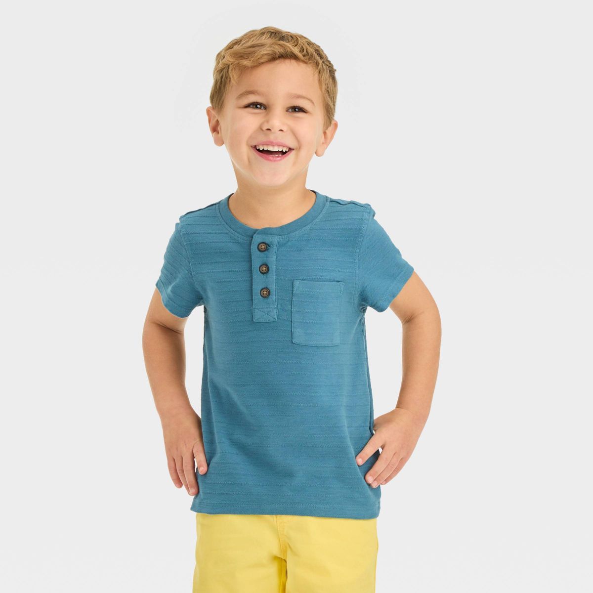 Toddler Boys' Short Sleeve Henley T-Shirt - Cat & Jack™ Blue 3T | Target