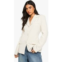 Womens Button Down Tailored Blazer - Cream - 12 | boohoo (US & Canada)