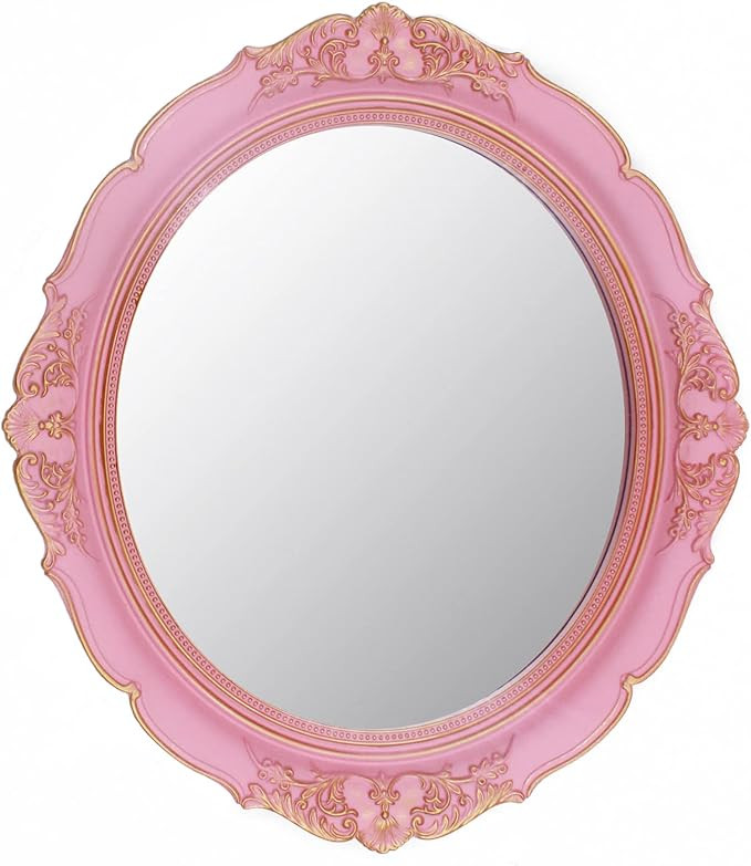 Decorative Mirror Vintage Mirror Hanging Mirror 14.8 x 13.1 inchs Oval Mirror Pink | Amazon (US)