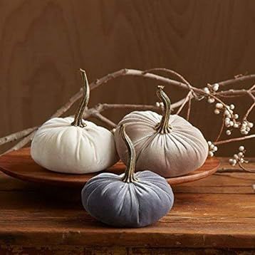 Velvet Pumpkins, SET of 3: Gray, Ivory and Taupe; Home Decor, Holiday Mantle Decor, Centerpiece, Fal | Amazon (US)