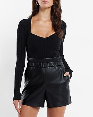 Super High Waisted Faux Leather Pull On Paperbag Shorts | Express