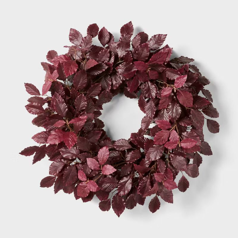 Artificial Leaf Wreath Arrangement Burgundy - Threshold™ designed with Studio McGee: Faux Polye... | Target