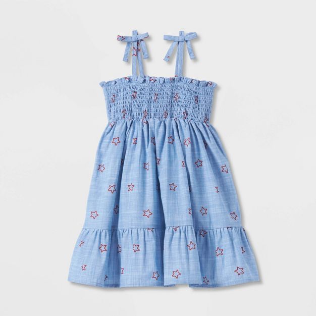 Toddler Girls' Chambray Star Smocked Tank Top Dress - Cat & Jack™ Blue | Target
