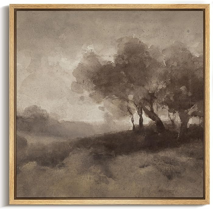 MUDECOR Framed Canvas Print Wall Art Muted Woodland Scene with Rolling Hills Vintage Sepia Landsc... | Amazon (US)