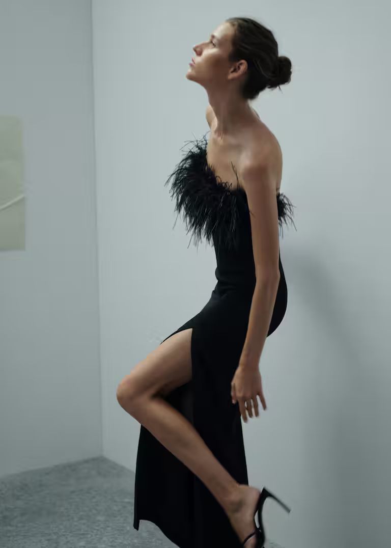 Strapless dress with feather detail -  Women | Mango USA | MANGO (US)