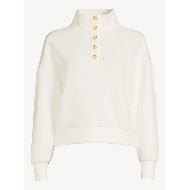 Scoop Women's Scuba Knit Button Neck Sweatshirt | Walmart (US)