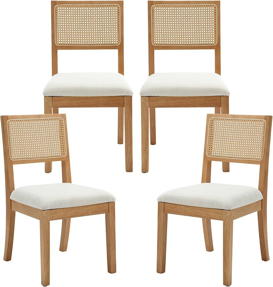 Westice Rattan Dining Chairs Set of 4, Farmhouse Natural Dining Room Chairs with Upholstered Cush... | Amazon (US)