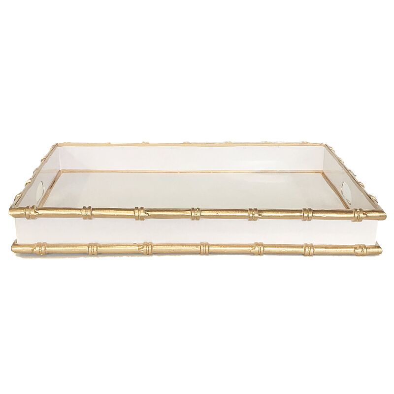 20" Bamboo-Style Serving Tray, White/Gold | One Kings Lane
