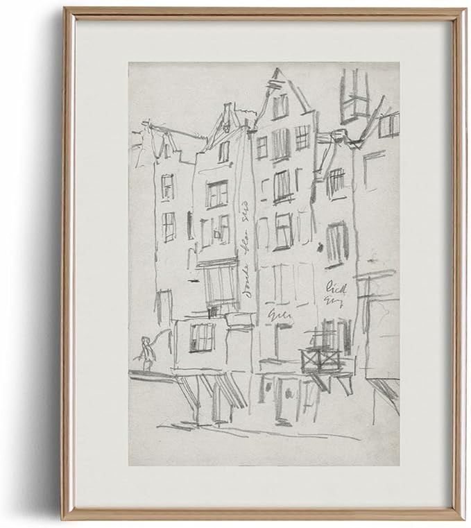 City Architecture Etching Print Poster - Abstract Town Building Drawing Rustic Gray Picture - Vin... | Amazon (US)