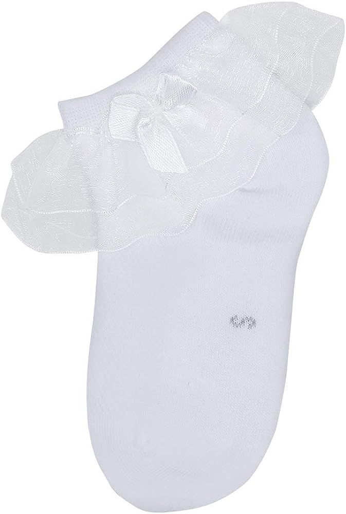 Looching Baby Toddlers Girls White Cotton Princess Style Ruffles Lace Top Frilly Mesh Socks with Bow | Amazon (US)