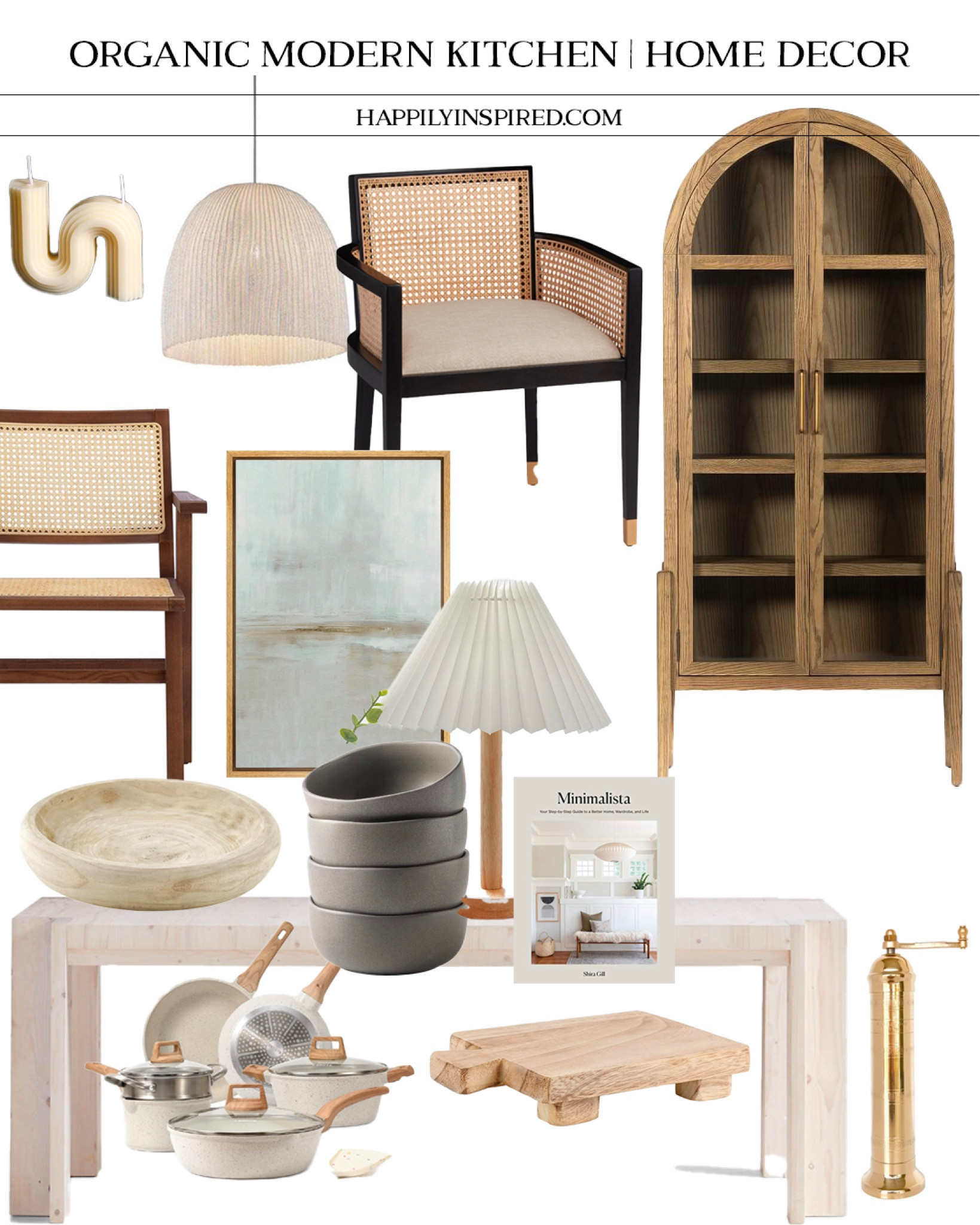 Organic modern kitchen, kitchen decor, kitchen home decor, organic modern, organic modern house, wooden book shelf, cane chair, kitchen must haves 

#LTKhome #LTKunder100