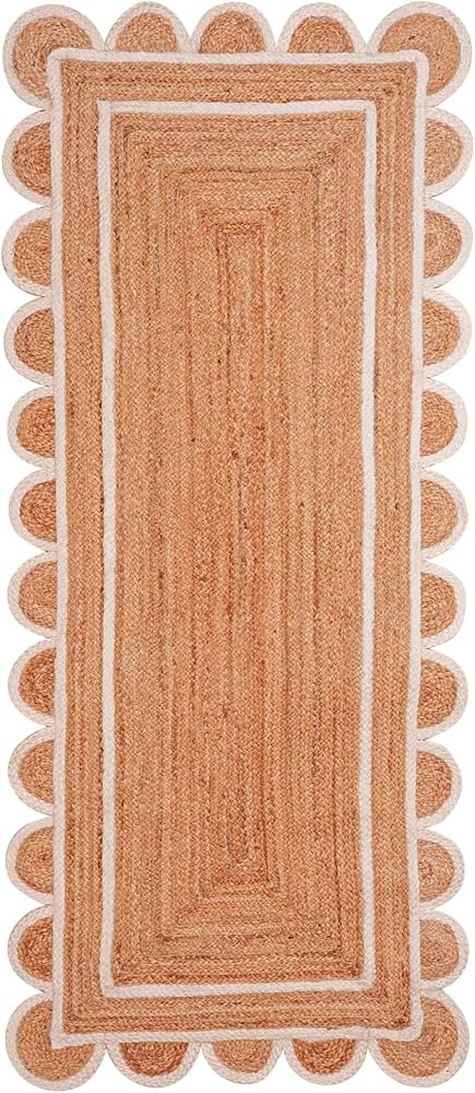 Area Rug Natural Jute Hand Braided Rug White Scalloped Runner | Amazon (US)
