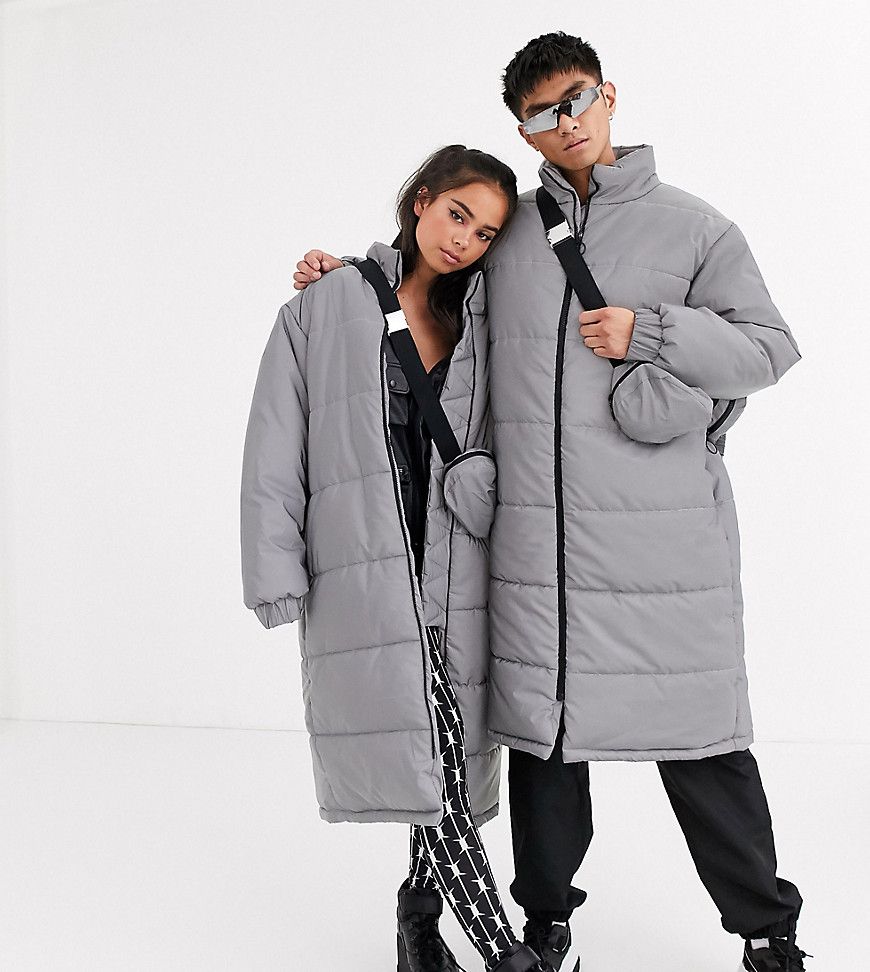 COLLUSION Unisex reflective puffer jacket with removable bag in grey | ASOS (Global)