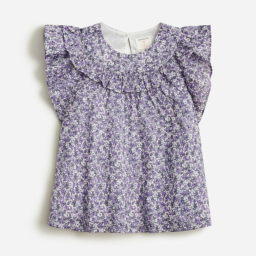 Girls' flutter-sleeve cotton voile top in violet floral | J. Crew US