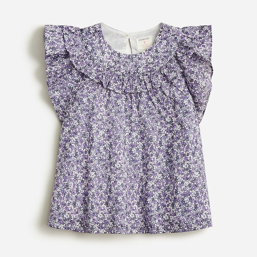 Girls' flutter-sleeve cotton voile top in violet floral | J.Crew US