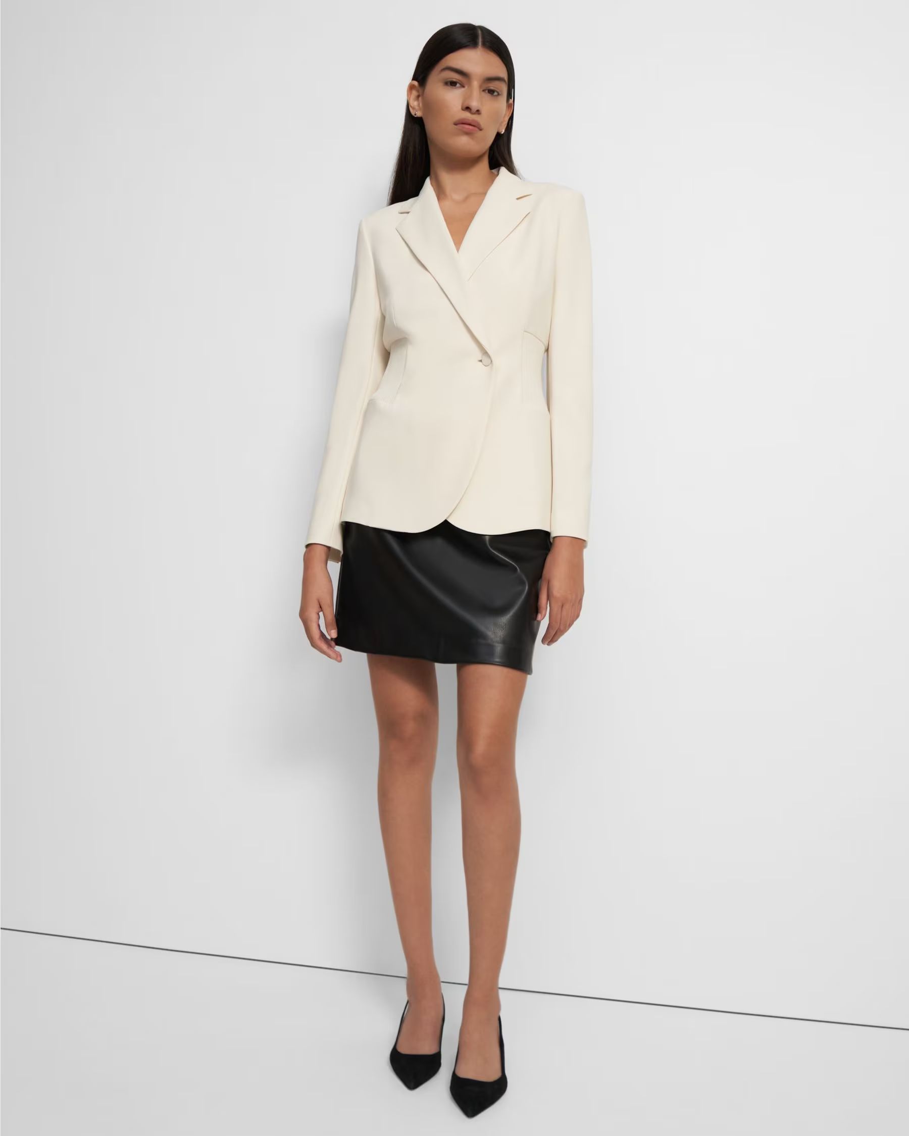 Ribbed-Waist  Blazer in Admiral Crepe | Theory