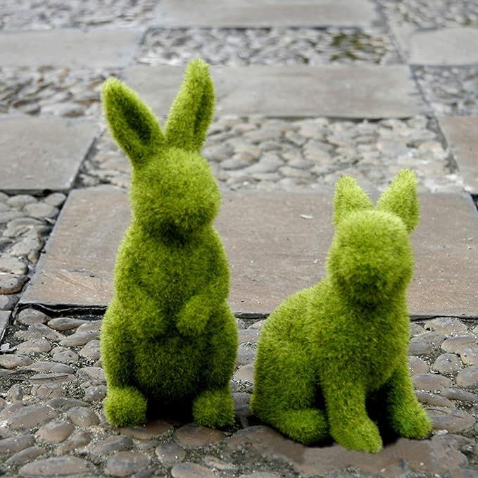 Easter Moss Bunny Figurine, Green Faux Moss Bunny, Imitation Moss Rabbit Sculpture, Furry Flocked... | Amazon (US)