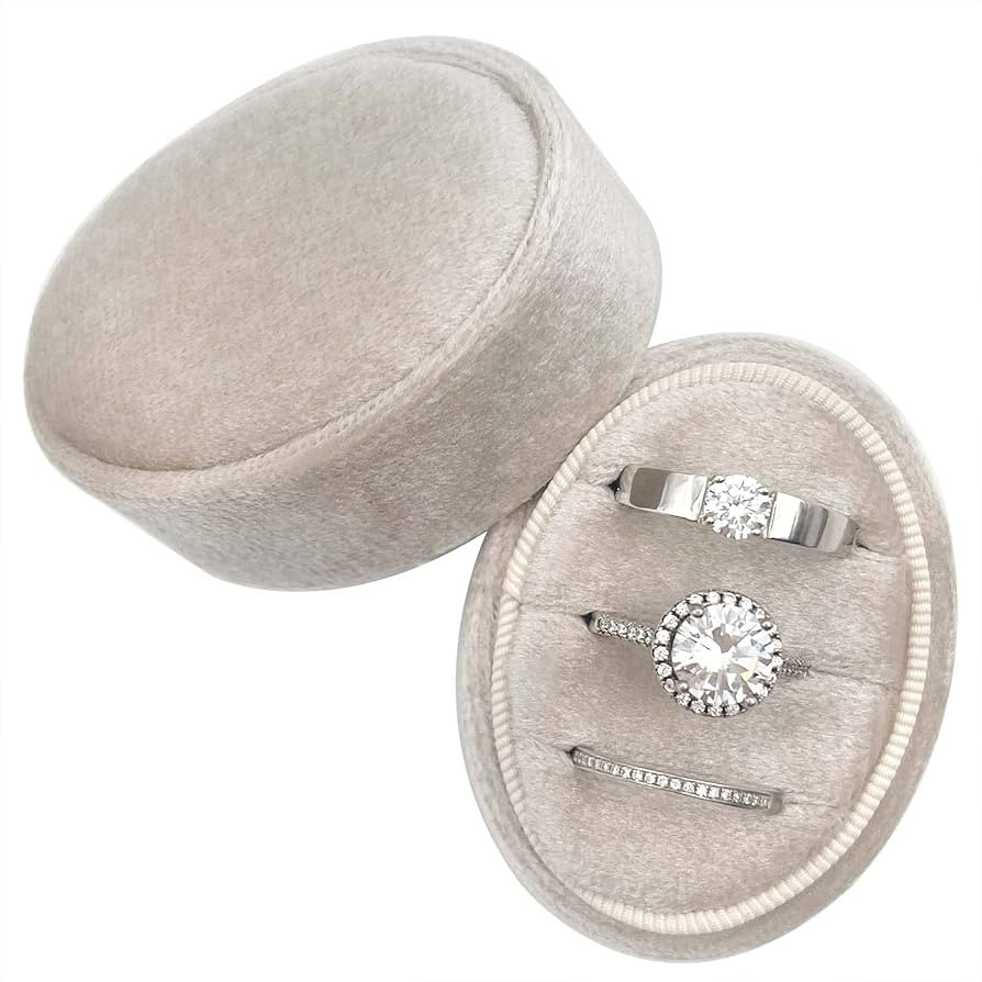 Beatilog Velvet Oval Ring Box 3 Slots - Premium Wedding Three Rings Box Vintage Handmade Storage ... | Amazon (US)