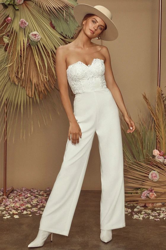 All Your Heart White Lace Strapless Jumpsuit | Lulus (US)
