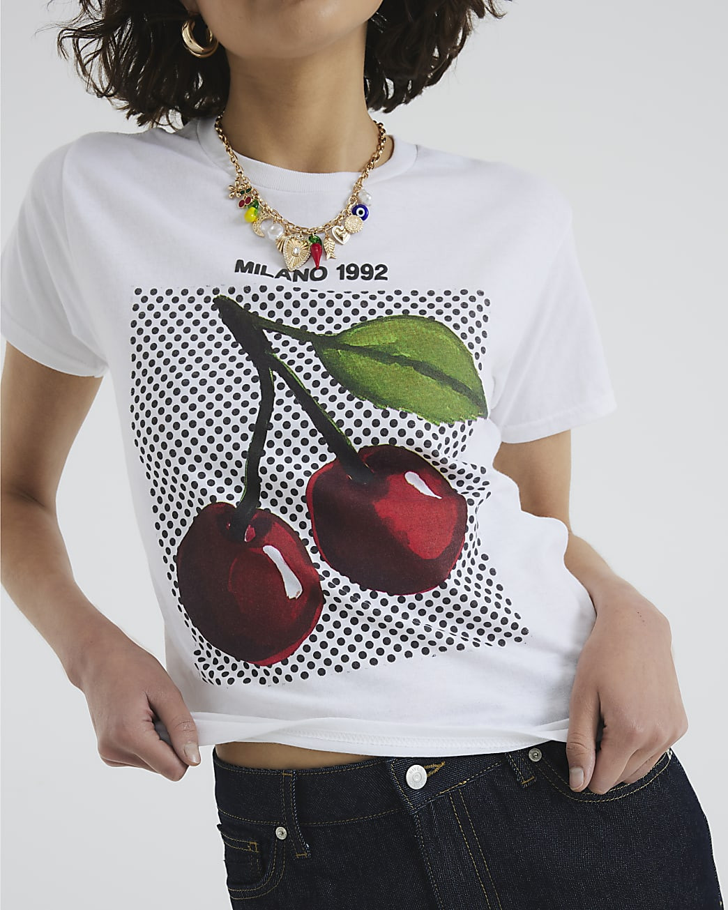 White Cherry Polka Dot T-Shirt | River Island UK & IE