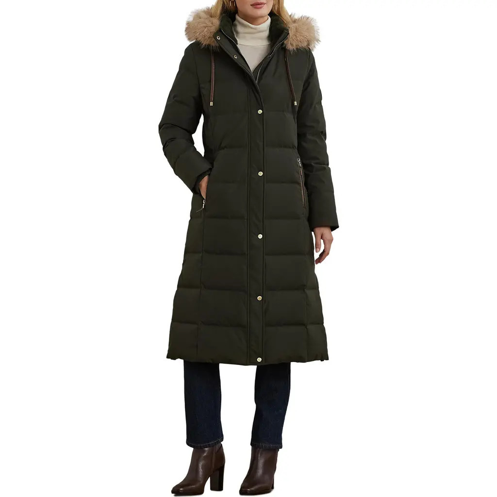 Lauren Ralph Lauren Heritage Down & Feather Fill Puffer with Faux Fur Trim Removable Hood in Litchfield Loden at Nordstrom, Size Medium | Nordstrom