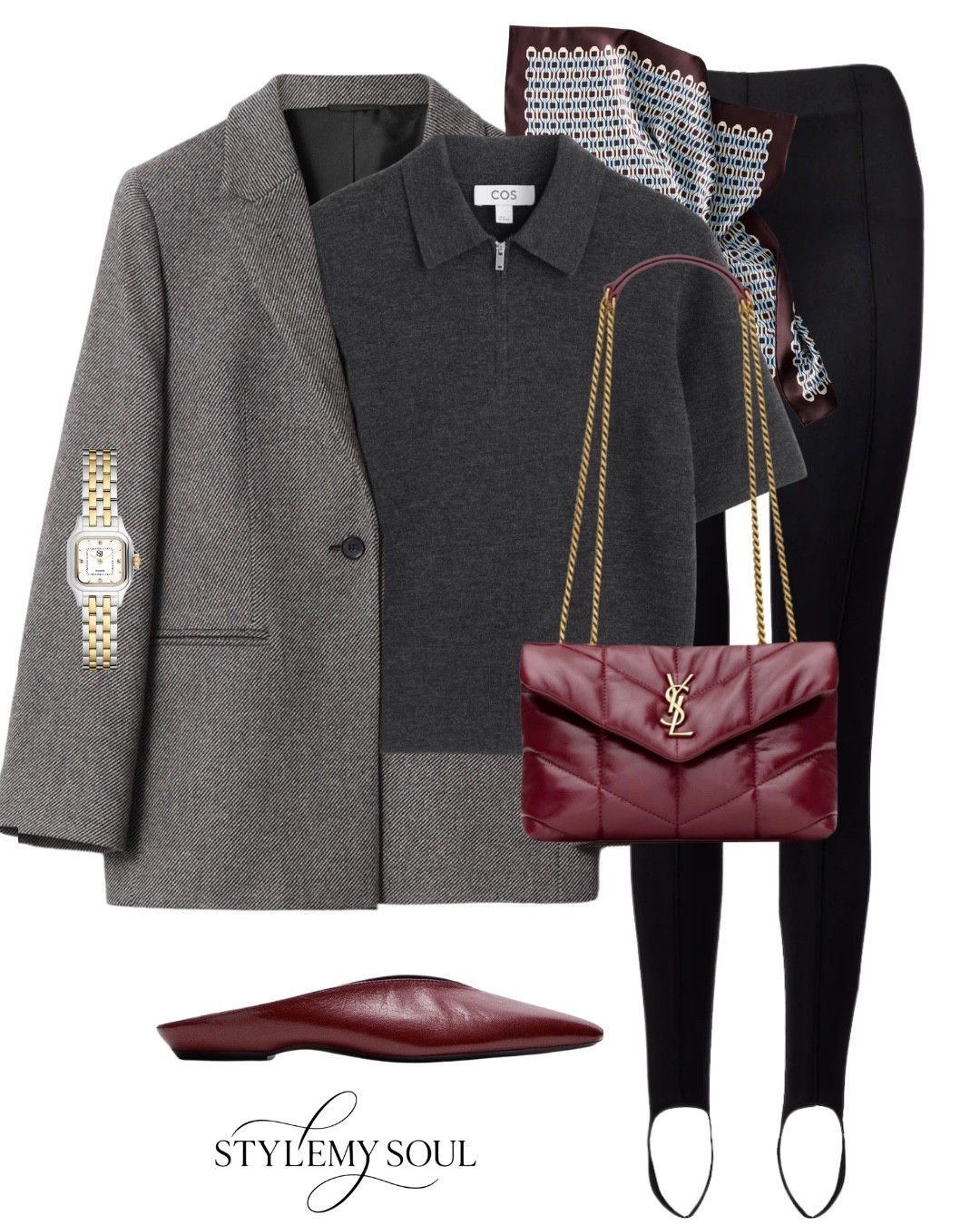 Grey blazer, leggings, burgundy shoes, burgundy bag, watch

#LTKworkwear #LTKstyletip #LTKautumn