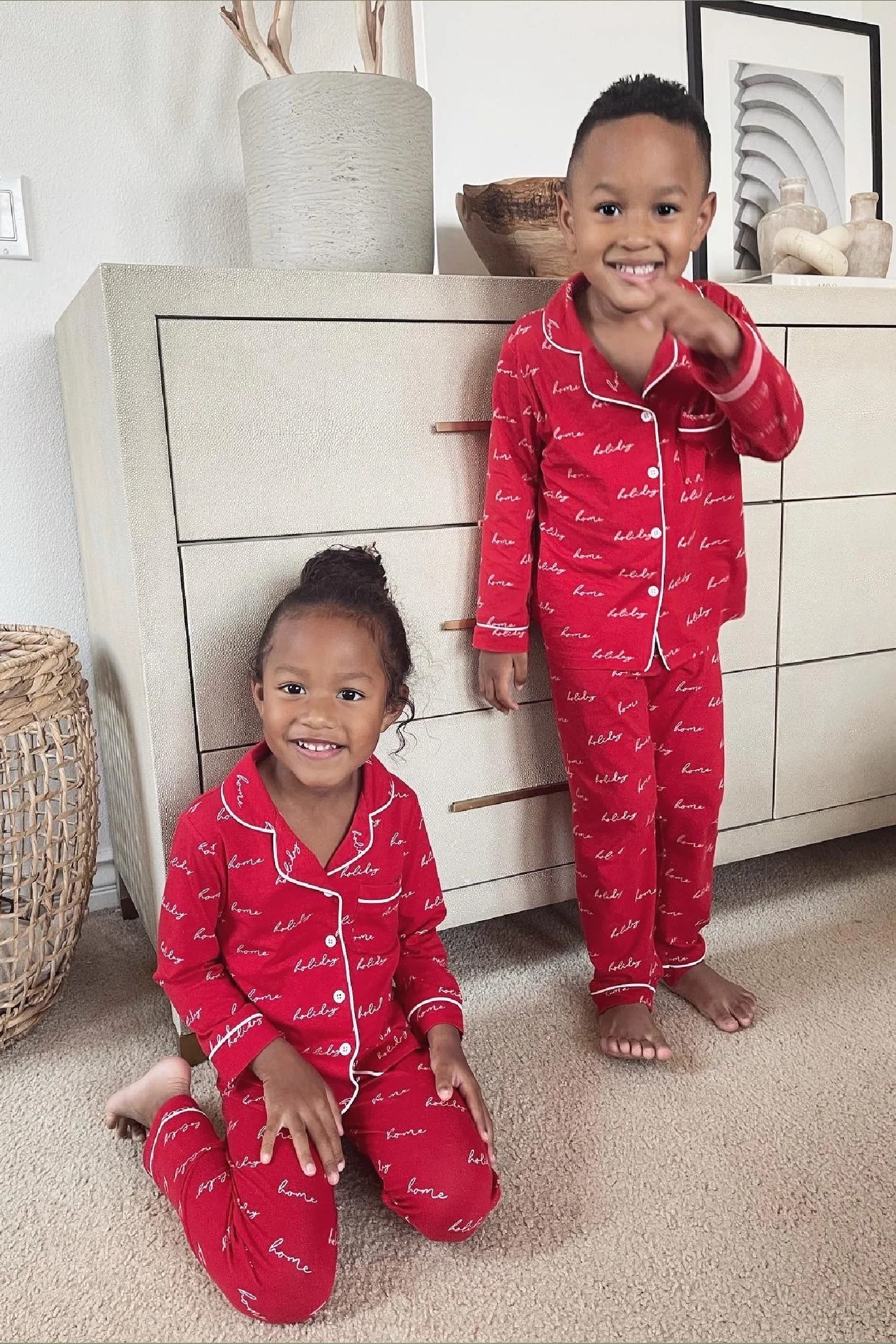 Red Home For The Holidays Kids Pajama Set | JLUXLABEL