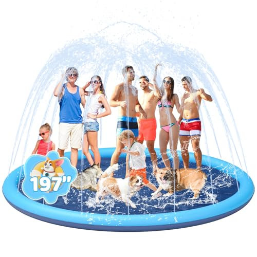 Splash Pad for Kids and Dog, YSJILIDE Non-Slip Large Sprinkler Splash Play Mat, 197" Sprinkler Pool for Outside Backyard Dog Pool | Amazon (US)