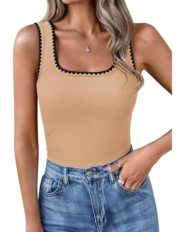 Yousify Women’s Square Neck Tank Tops 2026 Summer Sleeveless Shirts Casual Slim Fitted Color Bl... | Amazon (US)