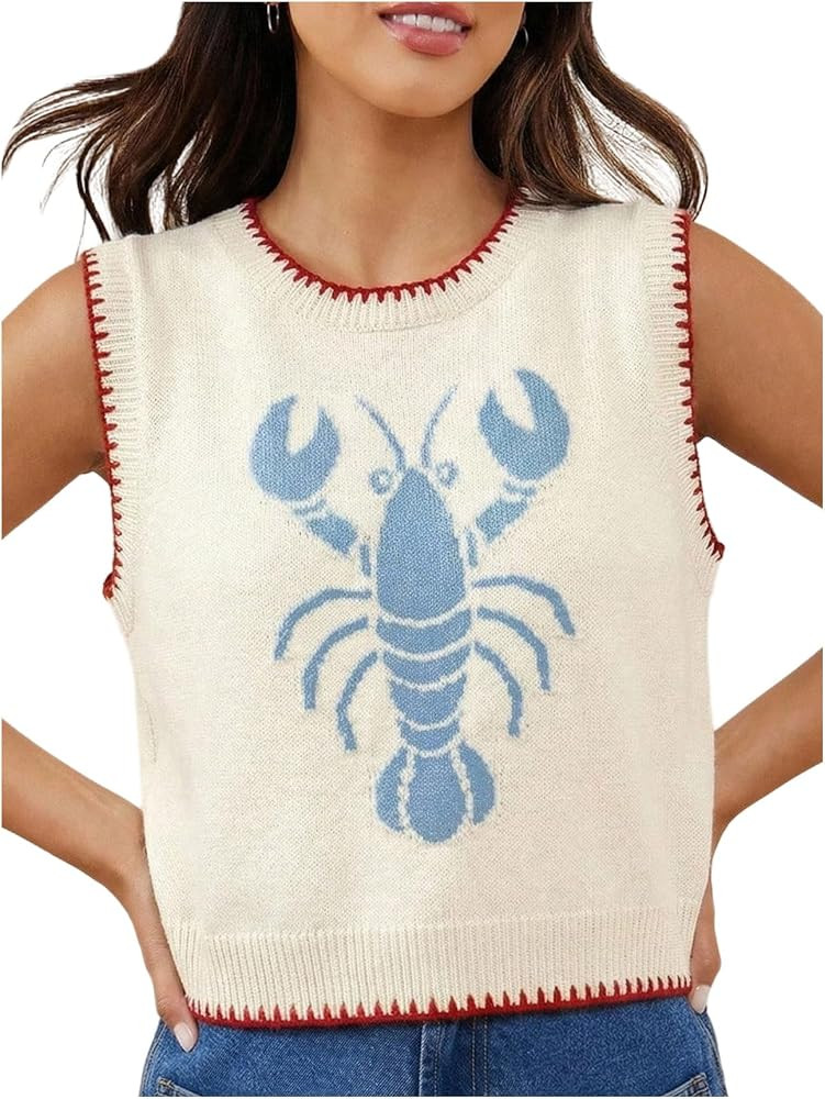 Verdusa Women's Lobster Crochet Tank Tops Sweater Vest Sleeveless Knit Tops | Amazon (US)