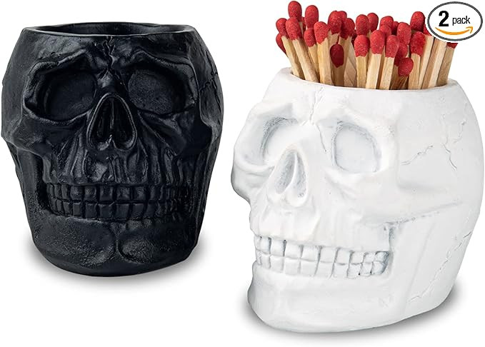 Match Holder With Striker White and Black Skull Match Cloche Matches In A Jar With Striker Match ... | Amazon (US)