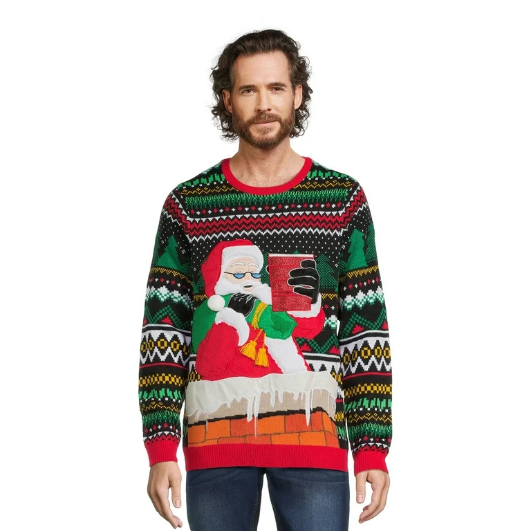 Holiday Time Men's Santa Ugly Christmas Sweater with Long Sleeves - Walmart.com | Walmart (US)