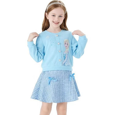 PATPAT Disney Frozen Elsa Princess Moana Toddler Girl 2 Piece Outfit Kid Pearl Button Knit Top & Tweed Skirt Set | Target