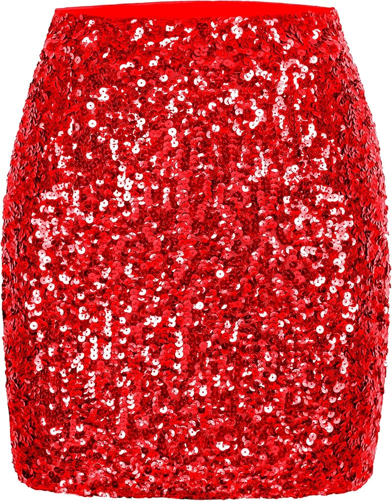 MANER Women's Sequin Skirt Sparkle Stretchy Bodycon Mini Skirts Night Out Party | Amazon (US)