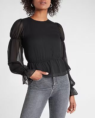 Puff Sleeve Banded Bicep Peplum Top | Express