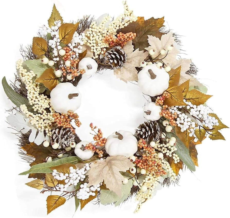 PAIKOE Fall Wreaths for Front Door, 45cm/17.7in Outdoor Fall Decorations for Home Porch, Autumn L... | Amazon (UK)