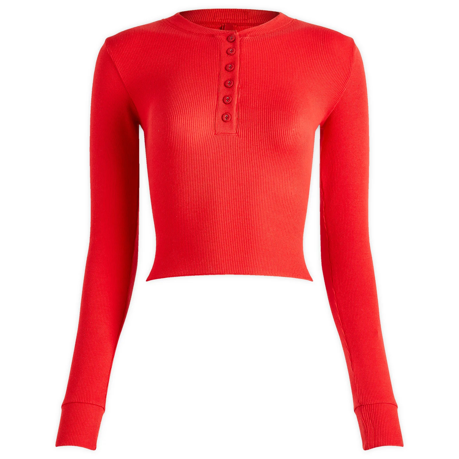 SKIMS Women's Cotton Rib Cropped Henley Long Sleeve in Cranberry, Size XX-Large | END. Clothing