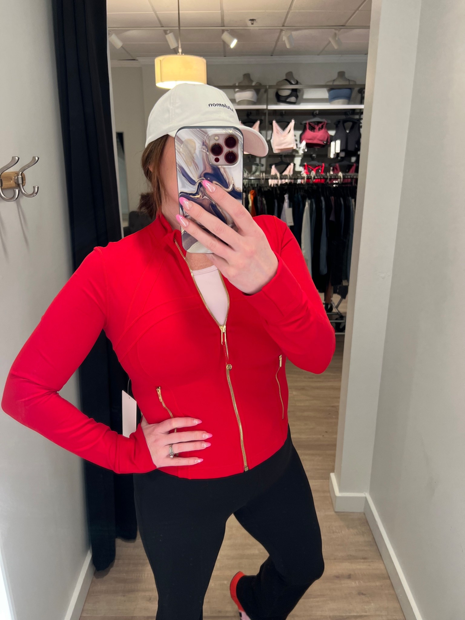 Red define jacket with the gold zipper! This is the cropped in size 12. #lululemon 

#LTKootd #LTKfitnessgoals #LTKMidsize